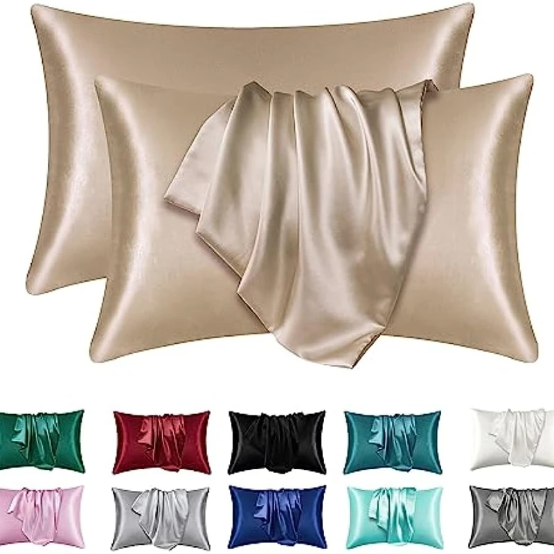 Description Picture 2 of itemSatin Silk Pillowcase for Skin and Hair, 2 Pack - - Bedding Queen Pillow Cases, Soft Breathable Smoo