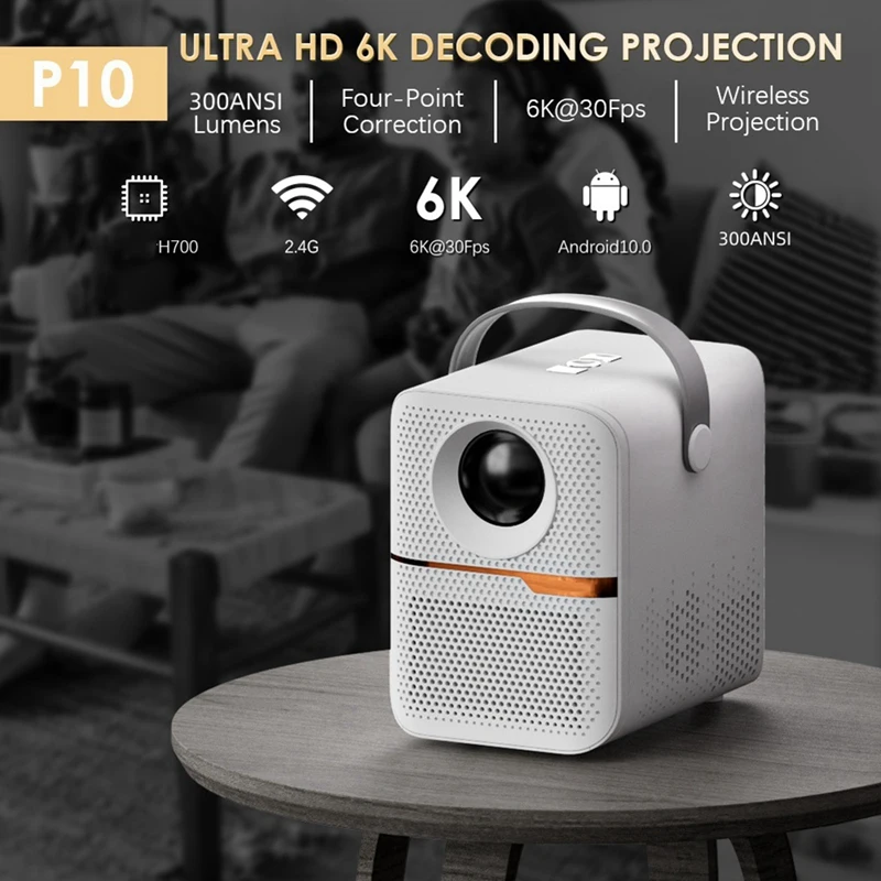 P10 스마트 4K 와이파이 휴대용 홈 시어터 비디오 LED 블루투스 미니 프로젝터, 안드로이드 10 프로젝터, 1080P