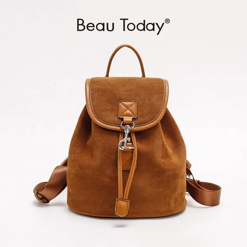 BEAUTODAY Brown Bags Women Flannel PU Solid Color Metal Buckle Retro Style Trend 2023 Versatile Ladies Backpacks 63009 4