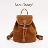 BEAUTODAY Brown Bags Women Flannel PU Solid Color Metal Buckle Retro Style Trend 2023 Versatile Ladies Backpacks 63009 4