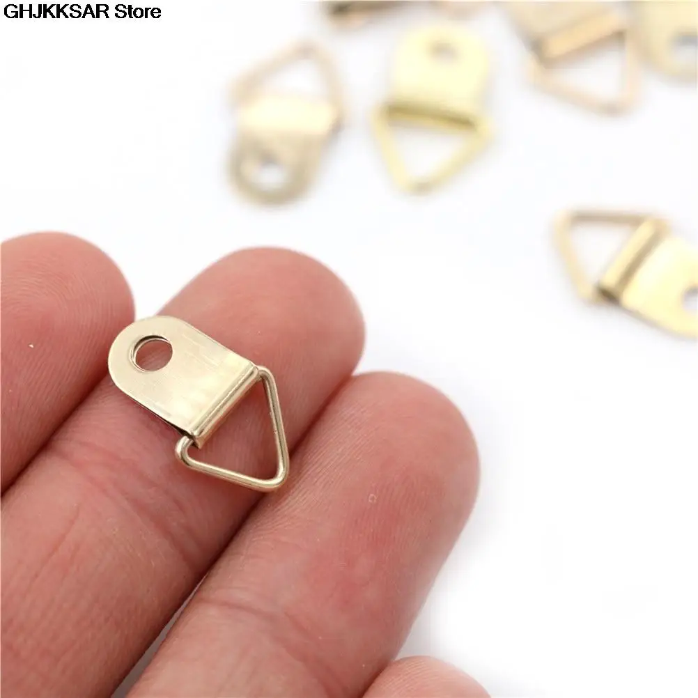 Wall Hooks Picture Frame Hangers 10/100PCS/Lot Golden Triangle D-Ring Hanging