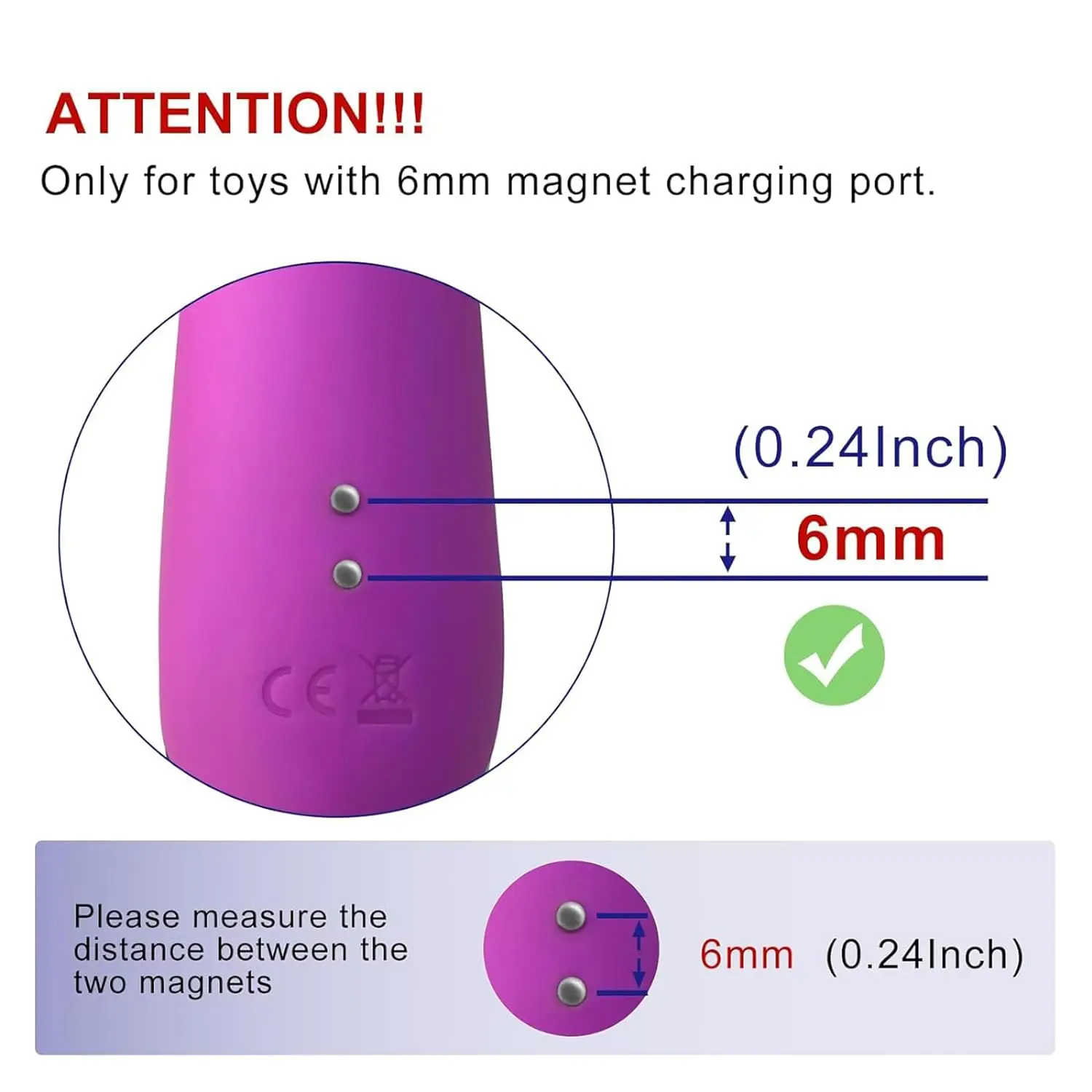Magnetic USB DC Charger Cable Replacement Charging Cord For Rechargeable Toys Massagers Electric Toothbrush (6MM/0.24in)