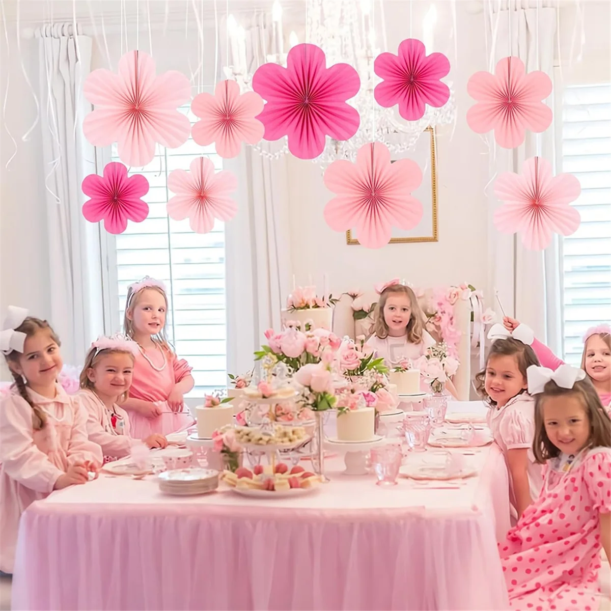 N88R 핑크 종이 팬 꽃 세트 파티 장식 종이 팬, 꽃 Pom Poms 및 결혼식, 생일을위한 화환
