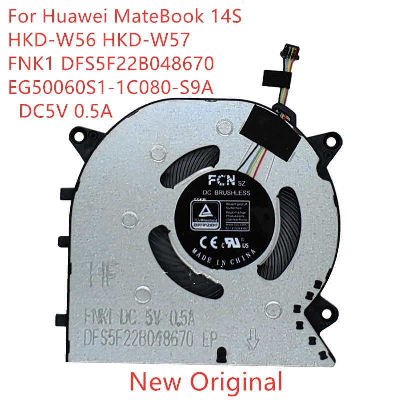 

Новый оригинальный вентилятор охлаждения ЦП для ноутбука Huawei MateBook 14S HKD-W56 FNK1 DFS5F22B048670 HKD-W57 DC5V 0.5A
