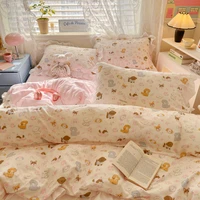 Sweet Vintage Floral Ruffle Cute Ruffles Bedding Set Twin Single Double Queen Soft Duvet Cover Bed Sheet Pillowcases 4Pcs 2