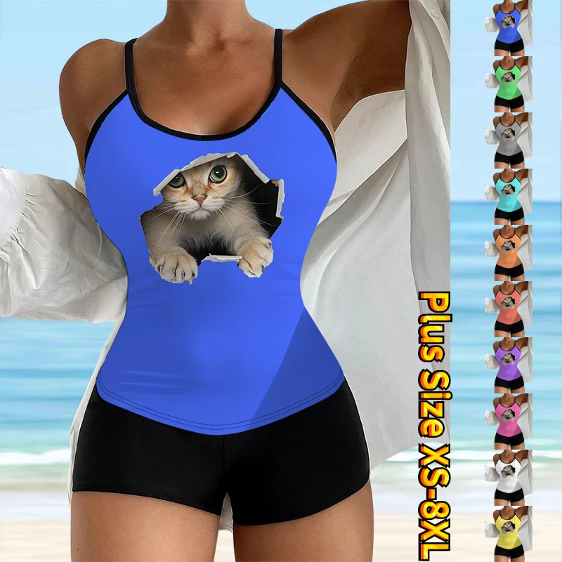 

New Tankinis Set Summer Beach Wear Women's Fashion Monokini Swimwear Two Piece Beach Swimwear 3D Print Tankinis Swimming XS-8XL