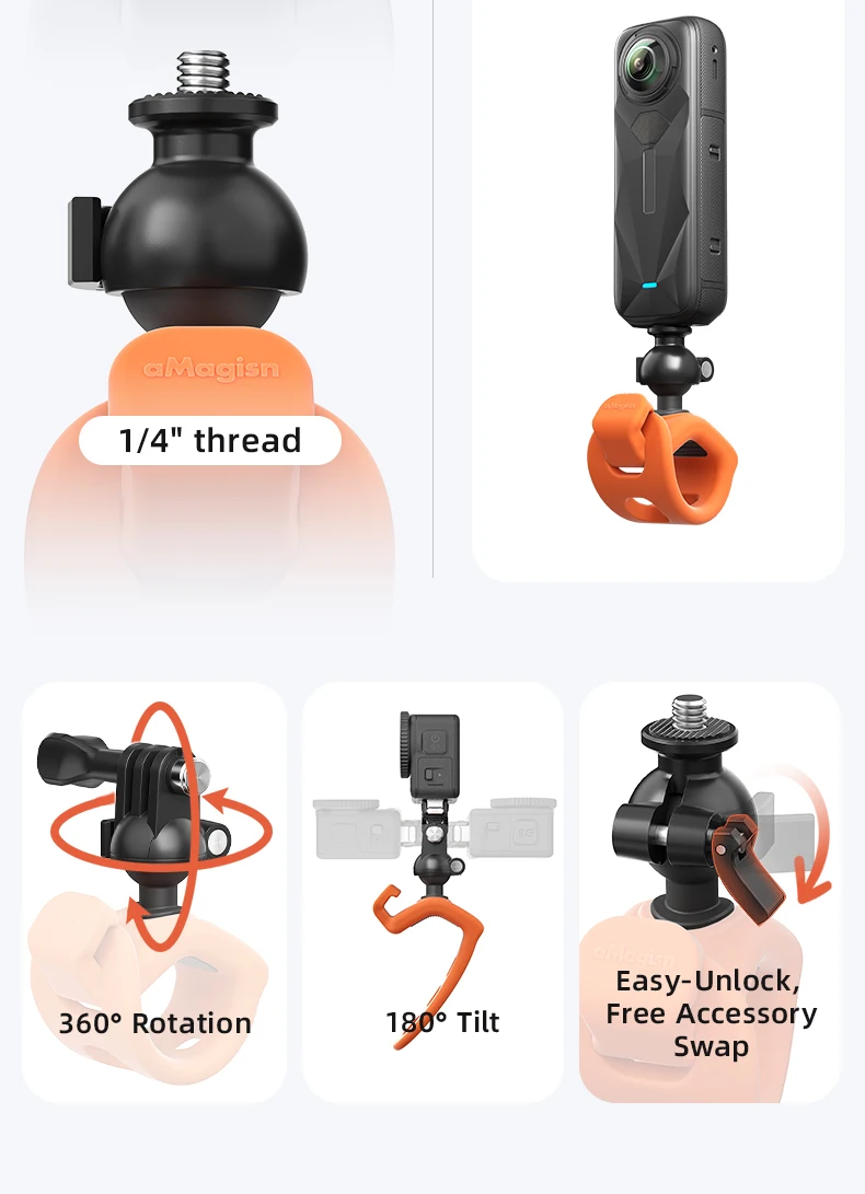 360° Drehbare Action-Kamera-Halterung mit Schnellverschluss, Anti-Shake Silikon-Elastik-Halterung für GoPro DJI Action Insta360 Fahrrad Motorrad – Detail 6