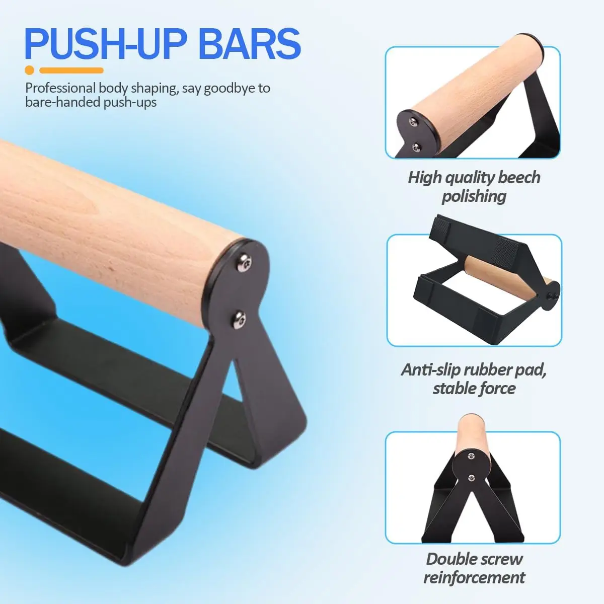 1 Pair Wooden Push Up Stands Non-Slip Fitness Stand Strength Training Equipment Push Up Handles for Men Women
