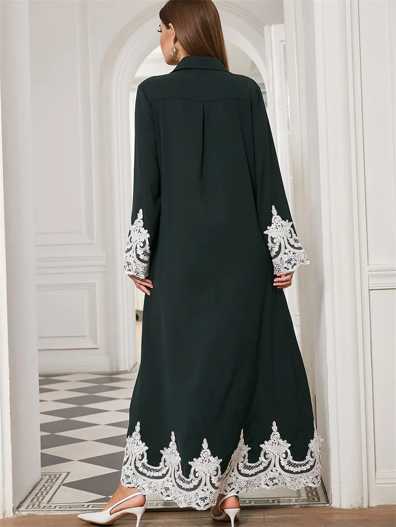 Eid Dubai Abaya Kimono Women Muslim Cardigan Islam Arabic Blouse Lace Turkish Long Dress Kaftan Robe Femme Musulmane (no Belt)