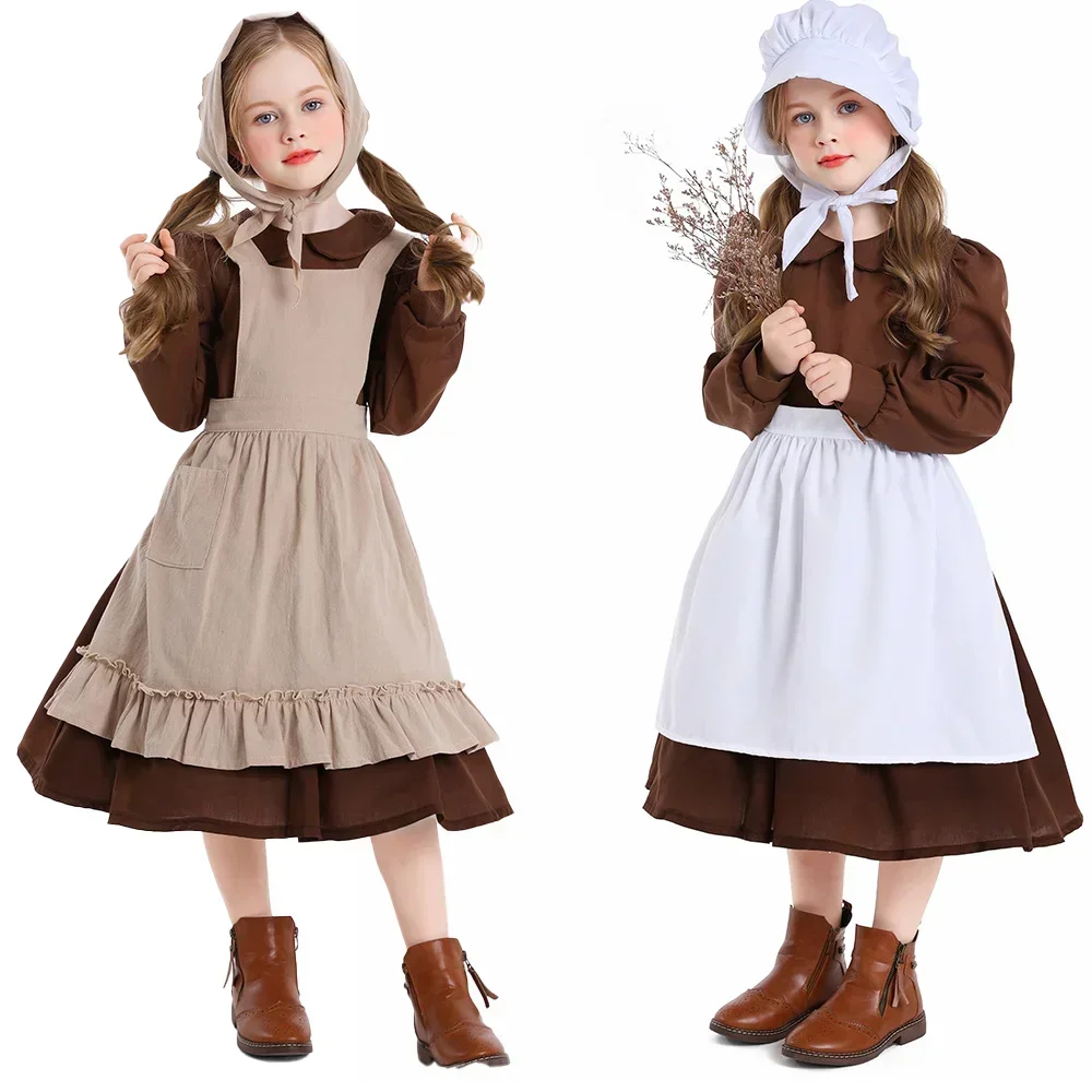 Pilgrim Girl Village Farm Pioneer Prairie Maid Costume Victorian Poor Cosplay Costume Colonial Orphan Outfits cosplay costume