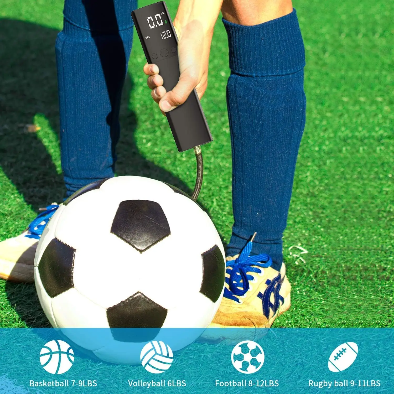 Electric Ball Pump, Smart Air Pump Portable Fast Ball Inflation with Precise Pressure Gauge and Digital LCD Display