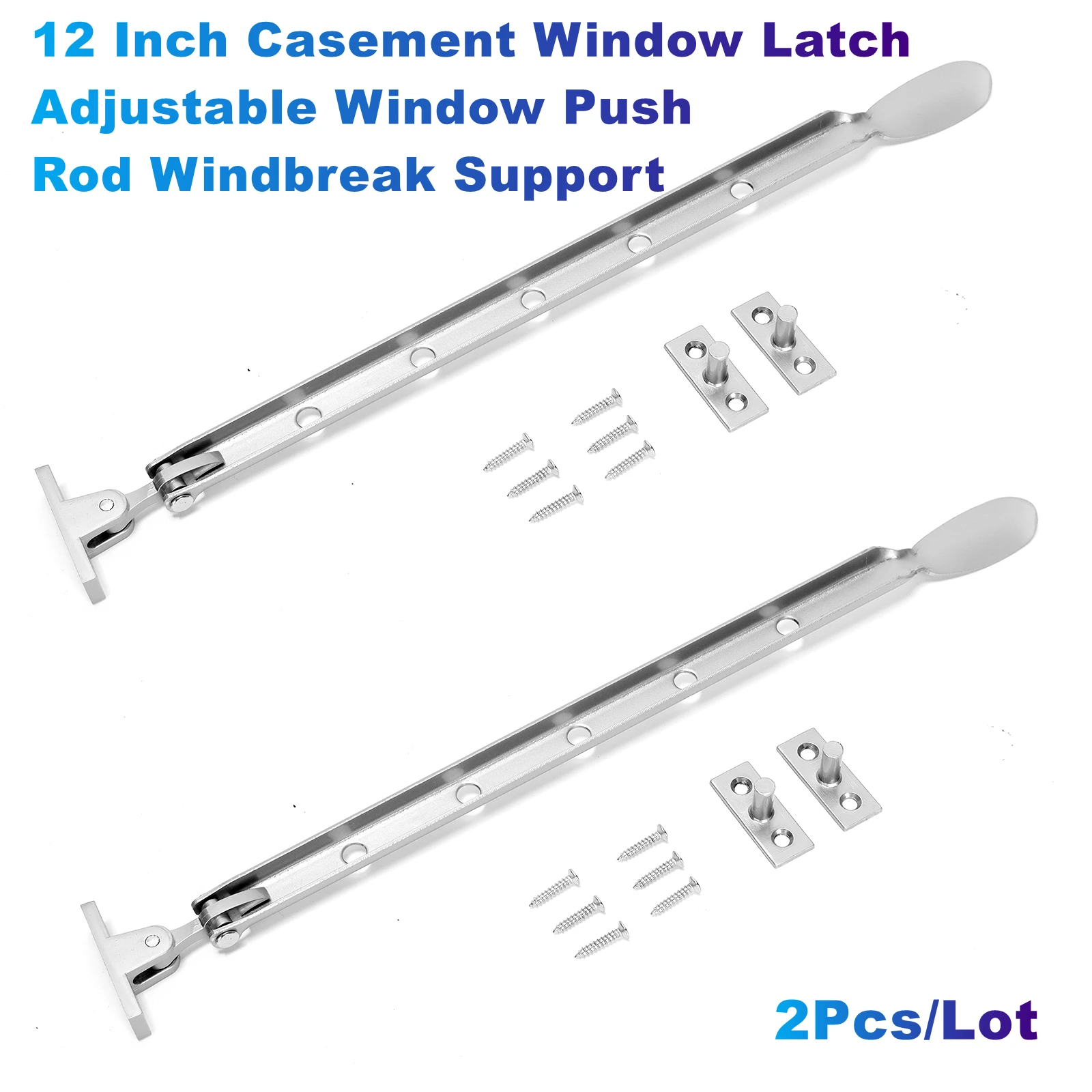 2Pcs/Lot 12 Inch Casement Window Latch Adjustable Window Push Rod Windbreak Support With Screws for Metal Windows, Safe Lock