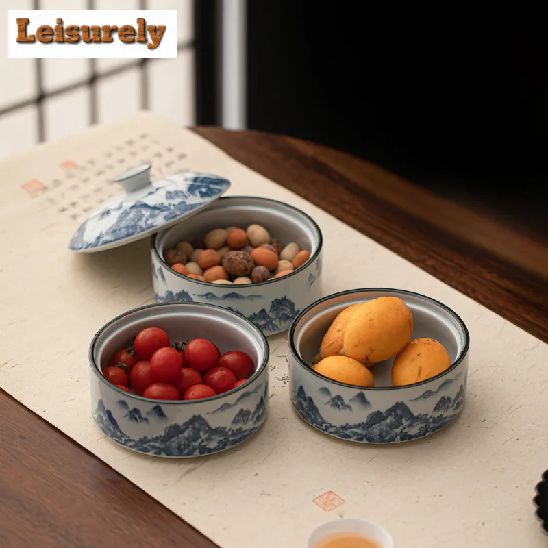 Antique Blue and White Fruit Plate Fruit Dishes Japanese Pastry Plate Fruit Plate Household Sharing Plate Drinkware Decoration