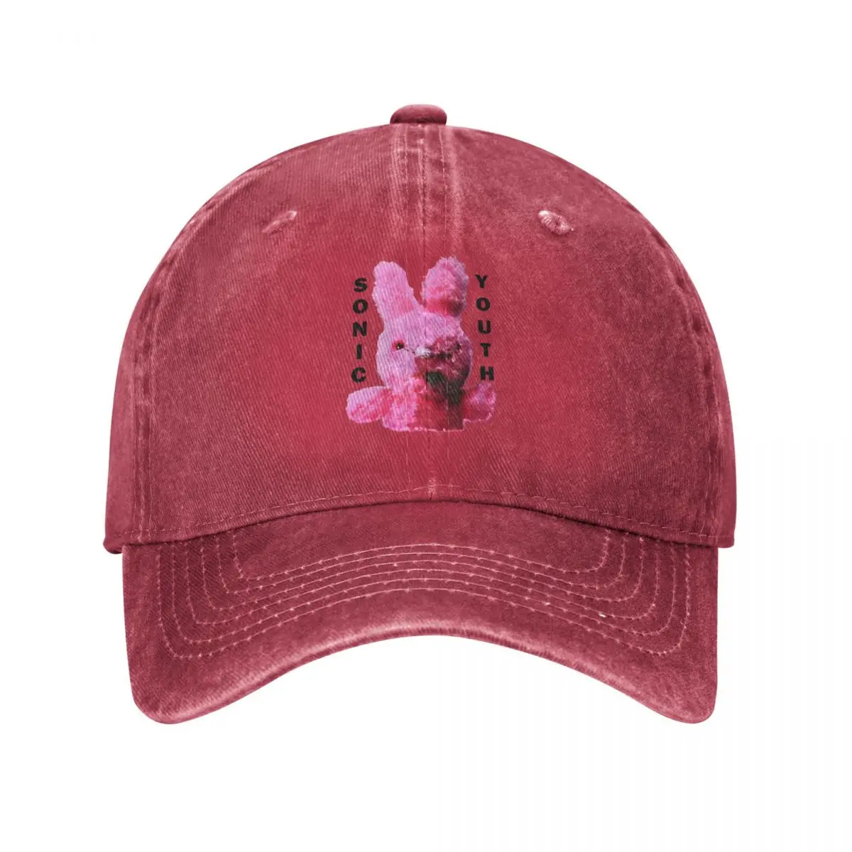 thumbnail image 1 of Gorra de béisbol retro con diseño de conejito rosa, unisex, desgastada, lavada, con cierre trasero, estilo punk rock de Sonic Youth, suave, sin estructura, para verano, 1 of 4