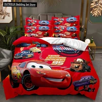 Ensemble de draps imprimés Lightning McQueen, motif de film automobile, literie confortable pour garçons et adultes, ensemble 3 pièces, taille complète 5