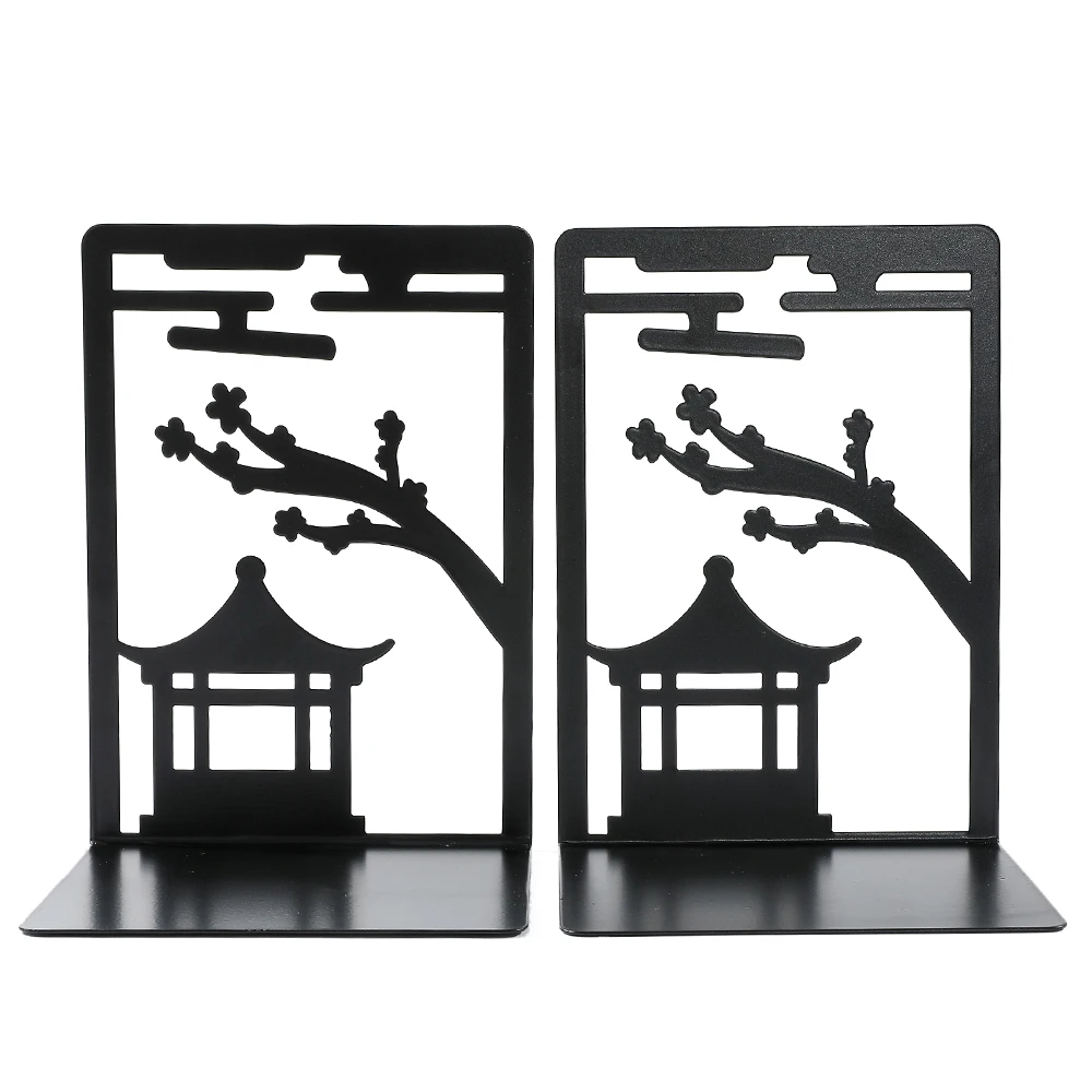2pcs Chinese Style Gazebo Book End Metal Heavy Duty Bookends for Book Lovers Organising Desktop Home Office Iron Bookends 5