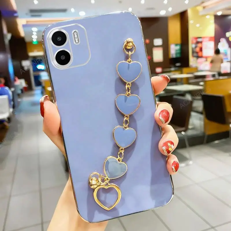thumbnail image 1 of RedmiA1 A2plus Luxury Plating Love Heart Bracelet Chain Case For Xiaomi Redmi 12C A1 A2 Plus Band Cover On Redmi12C 11A 13C 10C, 1 of 5