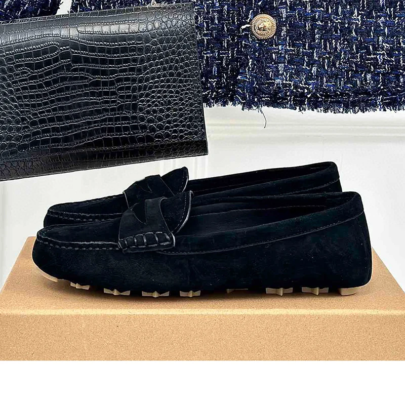 

Spring High-Quality Female Loafers New Cow Suede Material Round Head Ladies Flat Shoes Comfort Foot Feel Non-slip Leisure Shoes