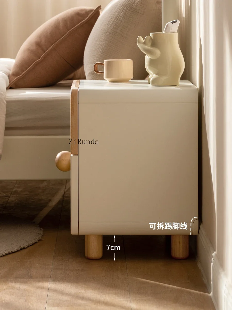 Solid wood bedroom cream wind color matching bedside cabinet simple household white drawer locker