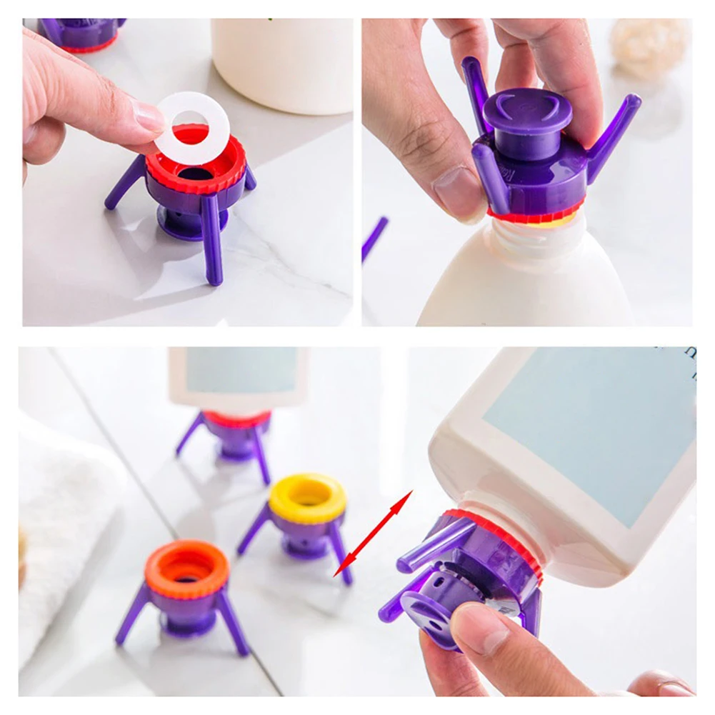 6Pcs Bottle Emptying Flip Kit Bottle Stand Leak-Proof Bottles Flip Caps 3 Sizes Liquid Emptying Kit BPA Free for Bathroom