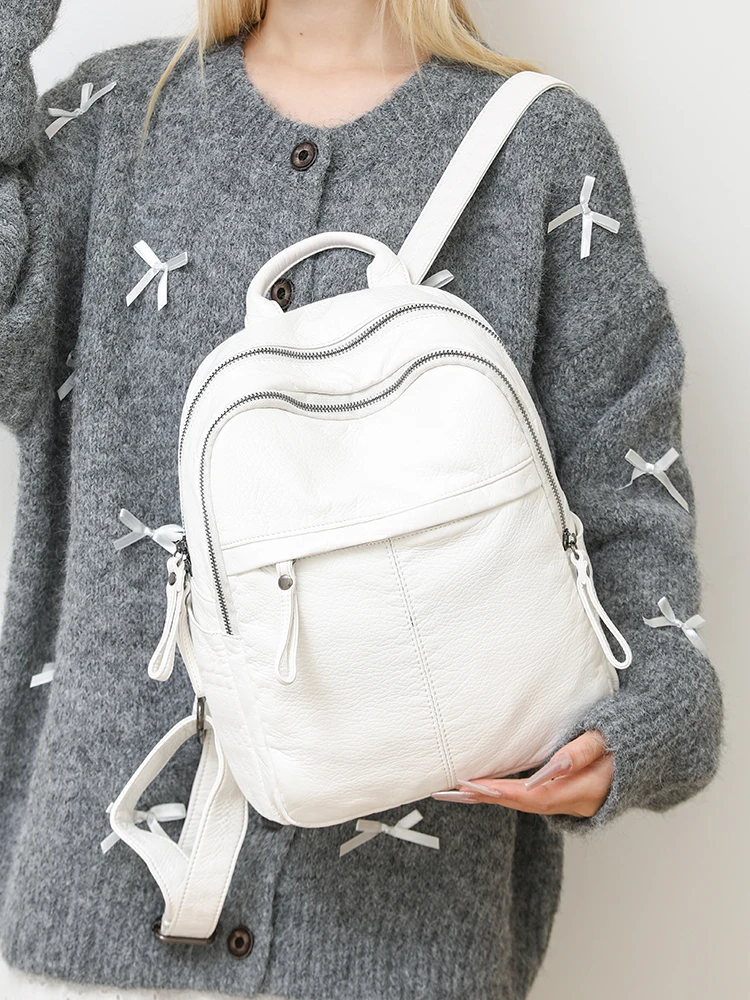 Fashionable Soft Leather Large Capacity Lightweight Women's Backpack New Style Travel Outdoors Handbag Youth Commuter Style - 2