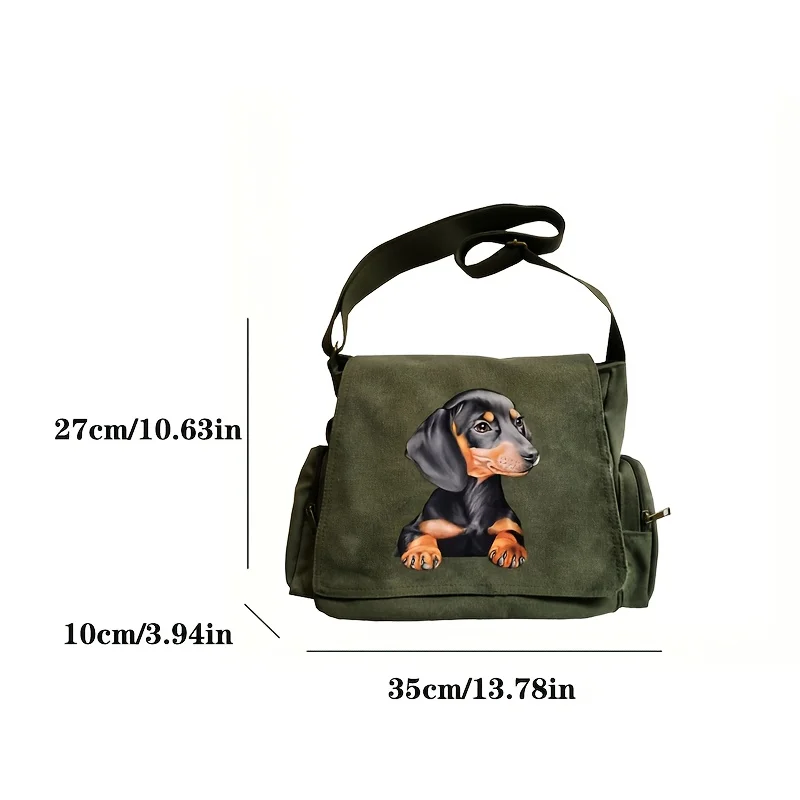Women's Large Capacity Messenger Bags Cute Dachshund Pattern Tote Crossbody Shoulder Bag For Student Go To Class