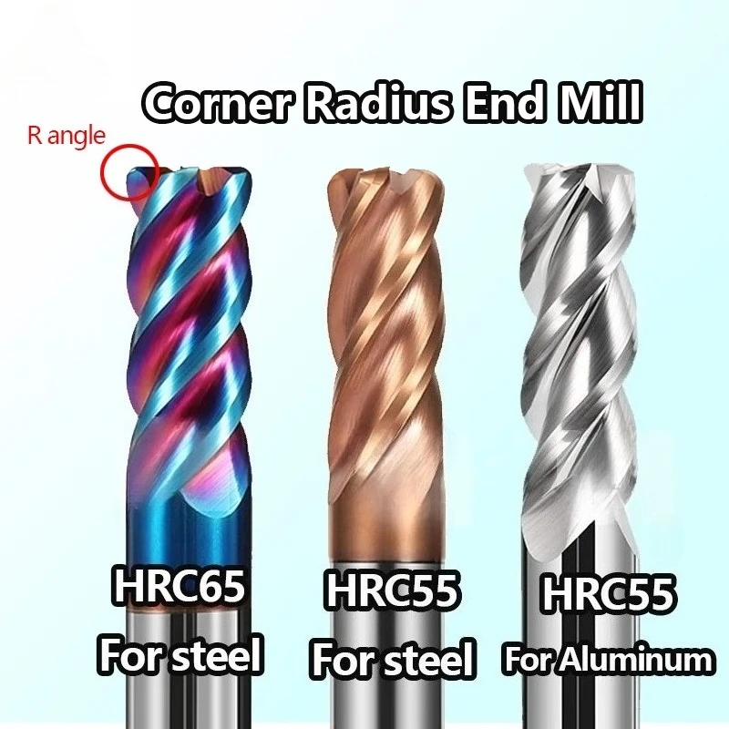 4 Flutes Corner Radius End Mill HRC65 Carbide CNC Cutter R0.5 R1 R2 for ...
