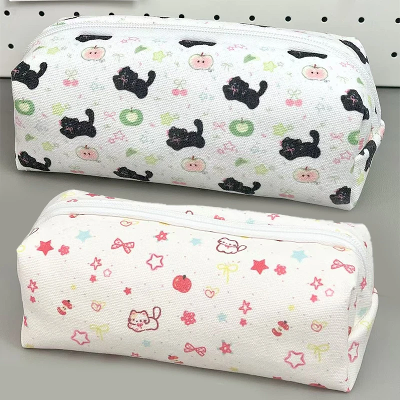 귀여운 고양이 인쇄 연필 케이스 가방 파우치 가르치기 선물 가제트 가방 보관 메이크업 가방 고정식 가방