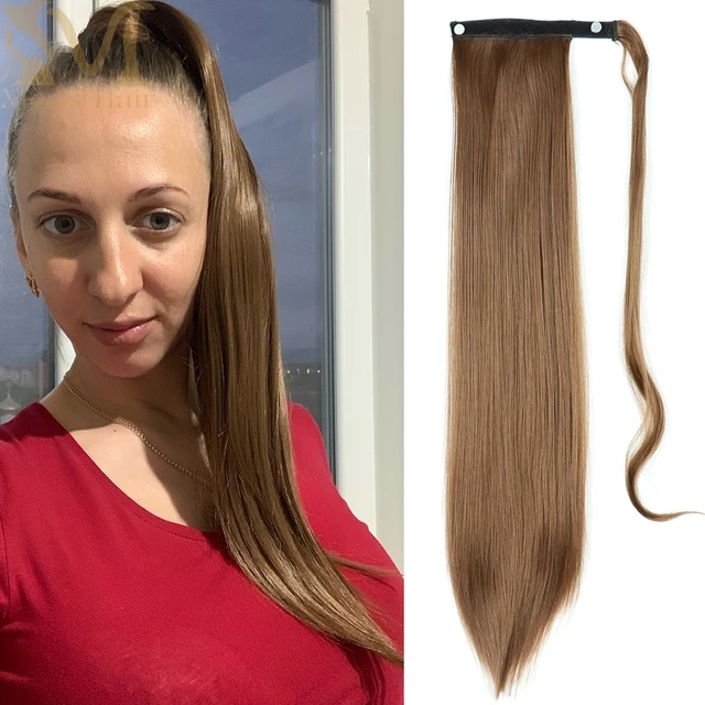 MERISIHAIR Synthetic Long Straight Wrap Around Clip In Ponytail Hair Extension Heat Reistan Pony Tail Fake Hair 66-12