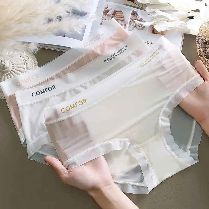 Women Panties Sexy Lingerie Ice Silk Quick Drying Briefs Female Seamless Underwear Solid Color Underpants Cool Panties
