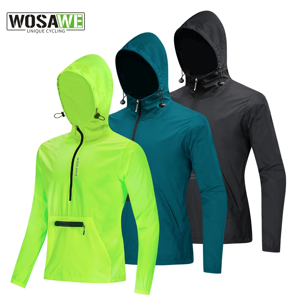 Wosawe Mens Windproof Cycling Hooded Jacket Long Sleeve Breathable