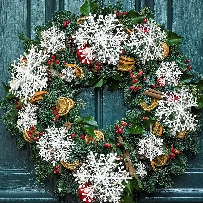 120/30PCS Christmas Ornaments Glitter Snowflake Xmas Tree Hanging Pendents New Year Party Decor Winter Snow Decoration