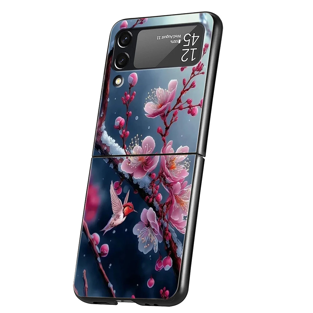 Kirschblüten-harte PC-Handyhülle für Samsung Galaxy Z Flip 5 4 3, schwarze Abdeckung für Galaxy Z Flip 6, faltbare, stoßfeste Hüllen-Tasche – Detail 8