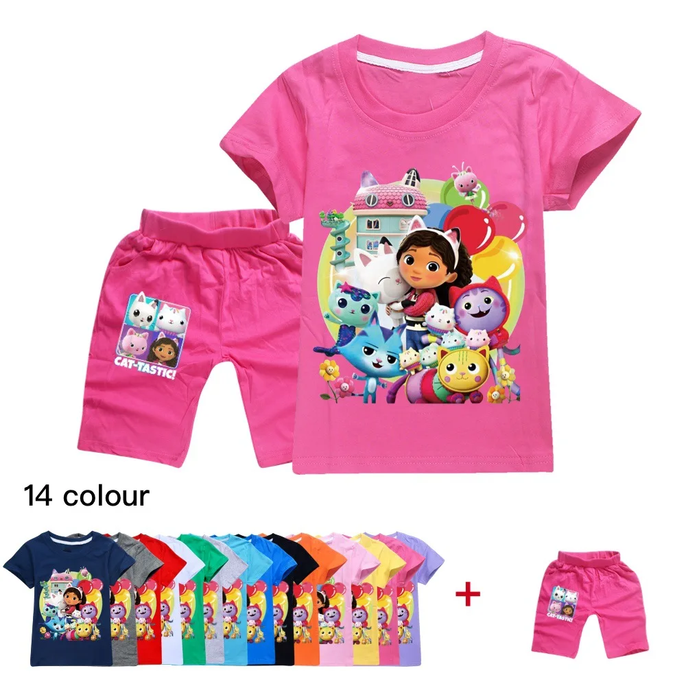

Gabbys Doll House Clothes Set Girls Outfits Kids Summer T-Shirt Shorts 2Pcs Sets Cartoon Gabby Cats Baby Boys Casual SportSuit