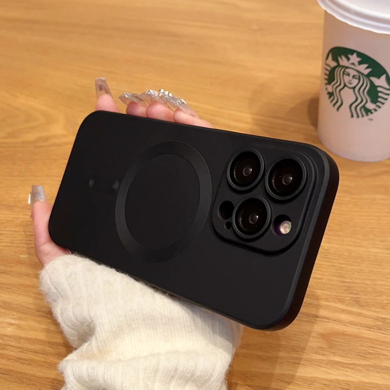 2024 girl solid color magnetic case for iphone 15 pro max 14 12 11 camera lens protector phone cover silicone anti shock fundas