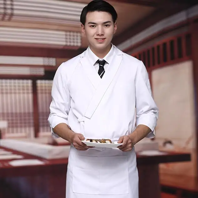 

Белая искусственная рубашка для суши, Мужская одежда для кухни, ресторана, топы для приготовления пищи, кимоно