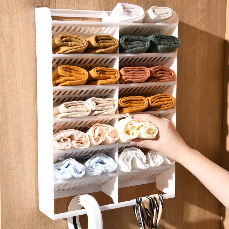 

Sock Organizer Underwear Panties Organizer Box Perforation-free Wardrobe Organizer Box Partition Wall Hanging Dormitory Magic