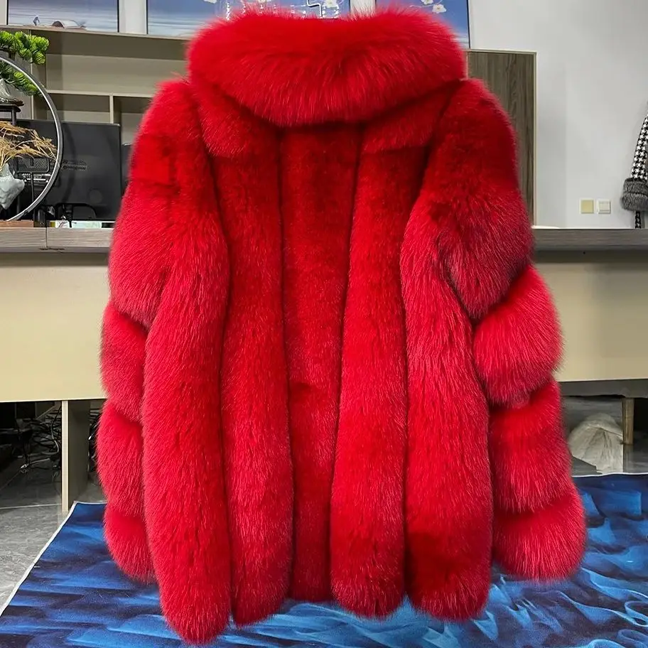 Faux Fur Hood Men Fluffy Red Coat Women's Real Fox Fur Jacket Turn-down  Collar High Quality Natural Winter Coat Long Stylish 2025 AliExpress