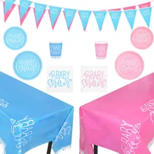 Pink Blue Baby Shower Disposable Tableware Set DIY Paper Plate Cup Napkin Banner For Boy Girl 1St Birthday Event Party Supplies