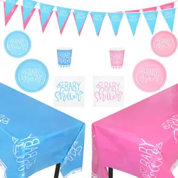 Pink Blue Baby Shower Disposable Tableware Set DIY Paper Plate Cup Napkin Banner For Boy Girl 1St Birthday Event Party Supplies
