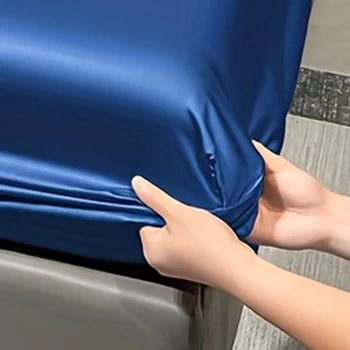 1 Simple Modern Satin Solid Color Fitted Sheet, Solid Color Ice Silk Bedspread For Bedroom, Bedding (Excluding Pillowcases) 5