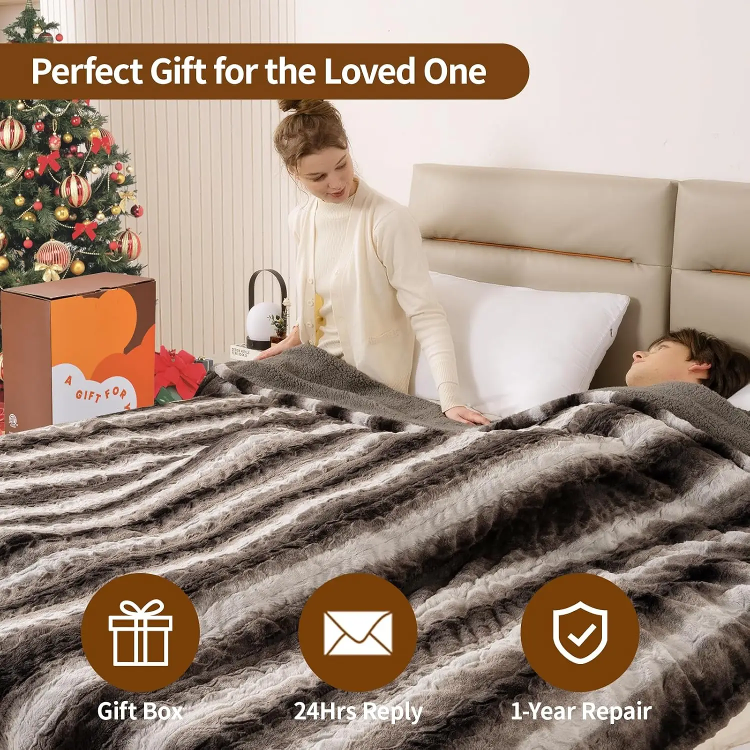 Electric Blanket Full Size 77" x 84", 10 Heat Settings Heated Blanket, 1-12 Hour Auto Shut-Off, Faux Fur & Sherpa