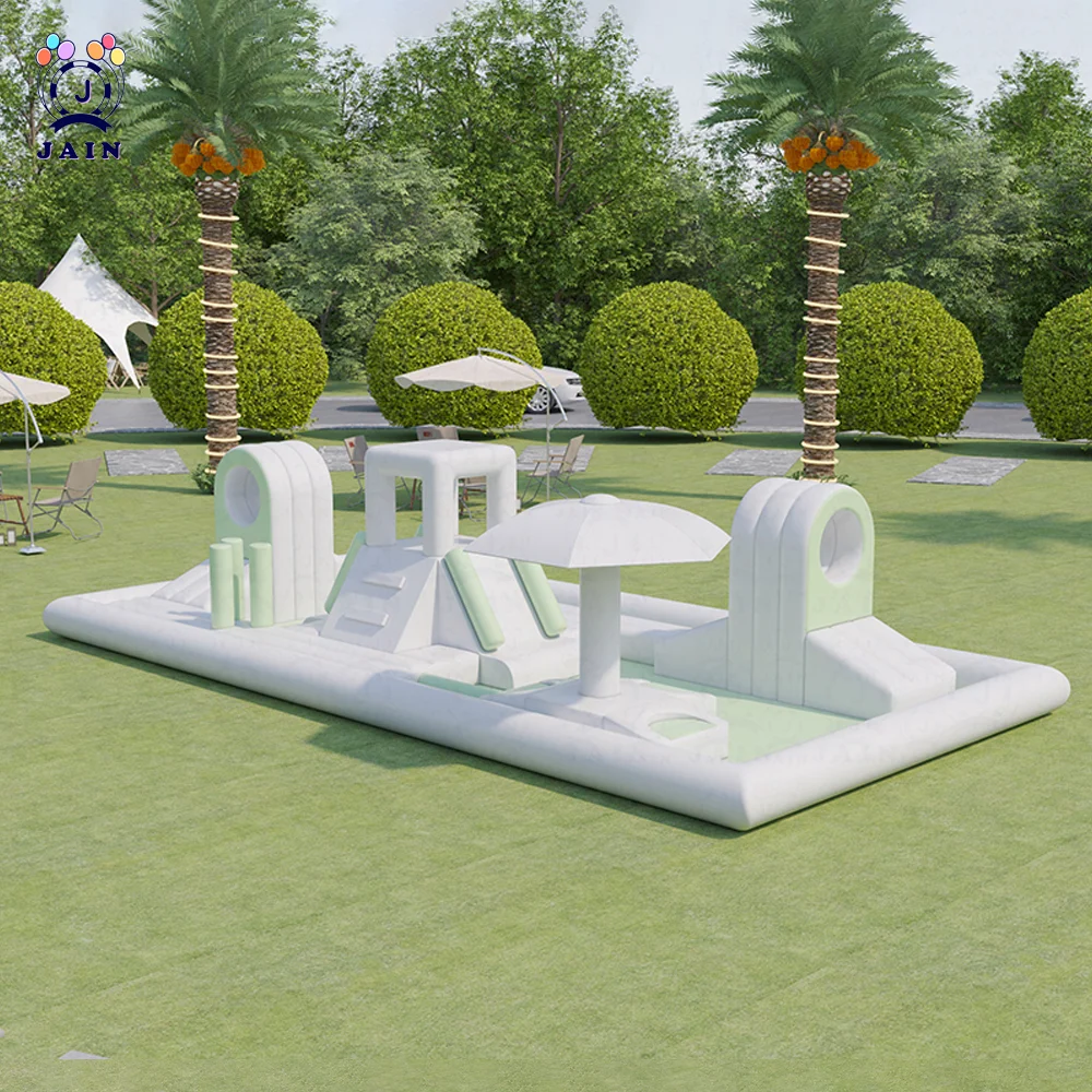 Inflatable water slide 20&times;13FT Inflatable White Splash Pad Water Obstacle Course Outdoor Splash Pool Soft Play Equipment Inflatable Pool for Kids