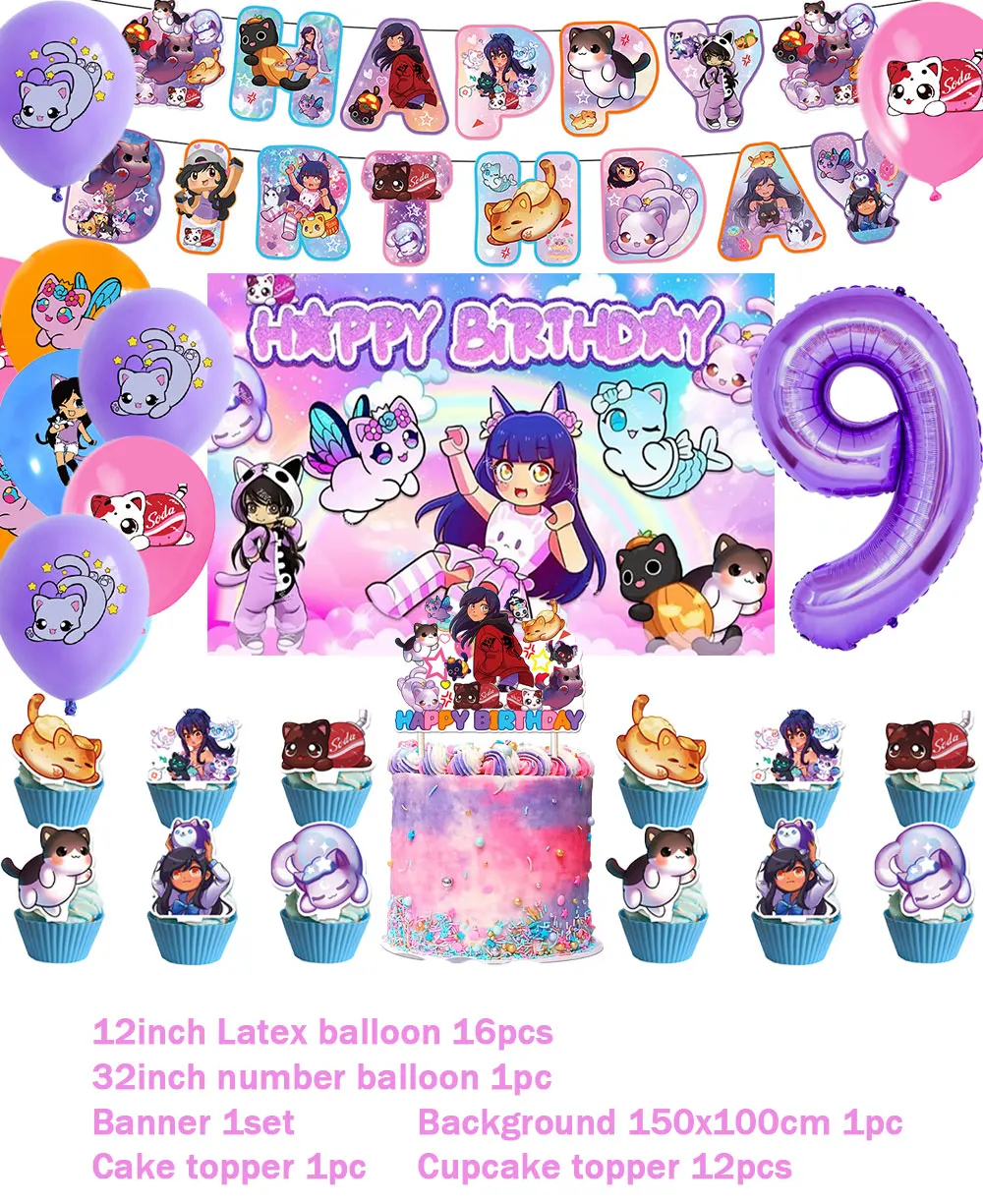 Aphmau Plüschtiere Cartoon Thema DIY Luftballons Party liefert Geburtstag Banner Latex Ballon Dekoration Kuchen liefert Kind Mädchen Geschenk – Detail 4