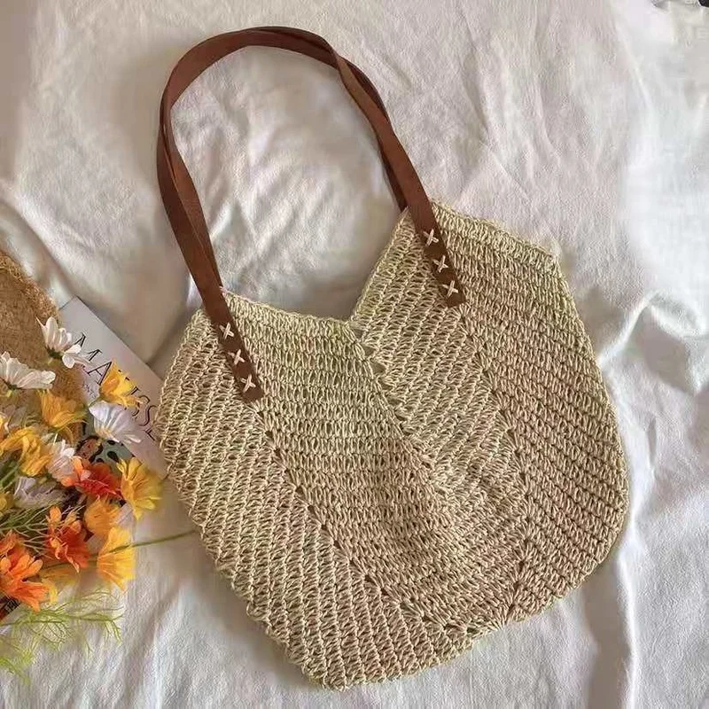 

Casual Big Straw Woven Shoulder Bags For Women High Capacity Straw Travel Totes Bag Woman Handbag Summer Weave Beach Shopper Bag