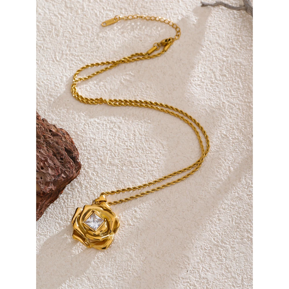 Yhpup Necklace Cubic Zirconia Stainless Steel Pendant