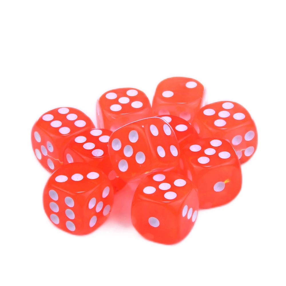 Colorful Set of 10 Transparent D6 Dice with Standard Dots for Party and Tabletop Game Fun