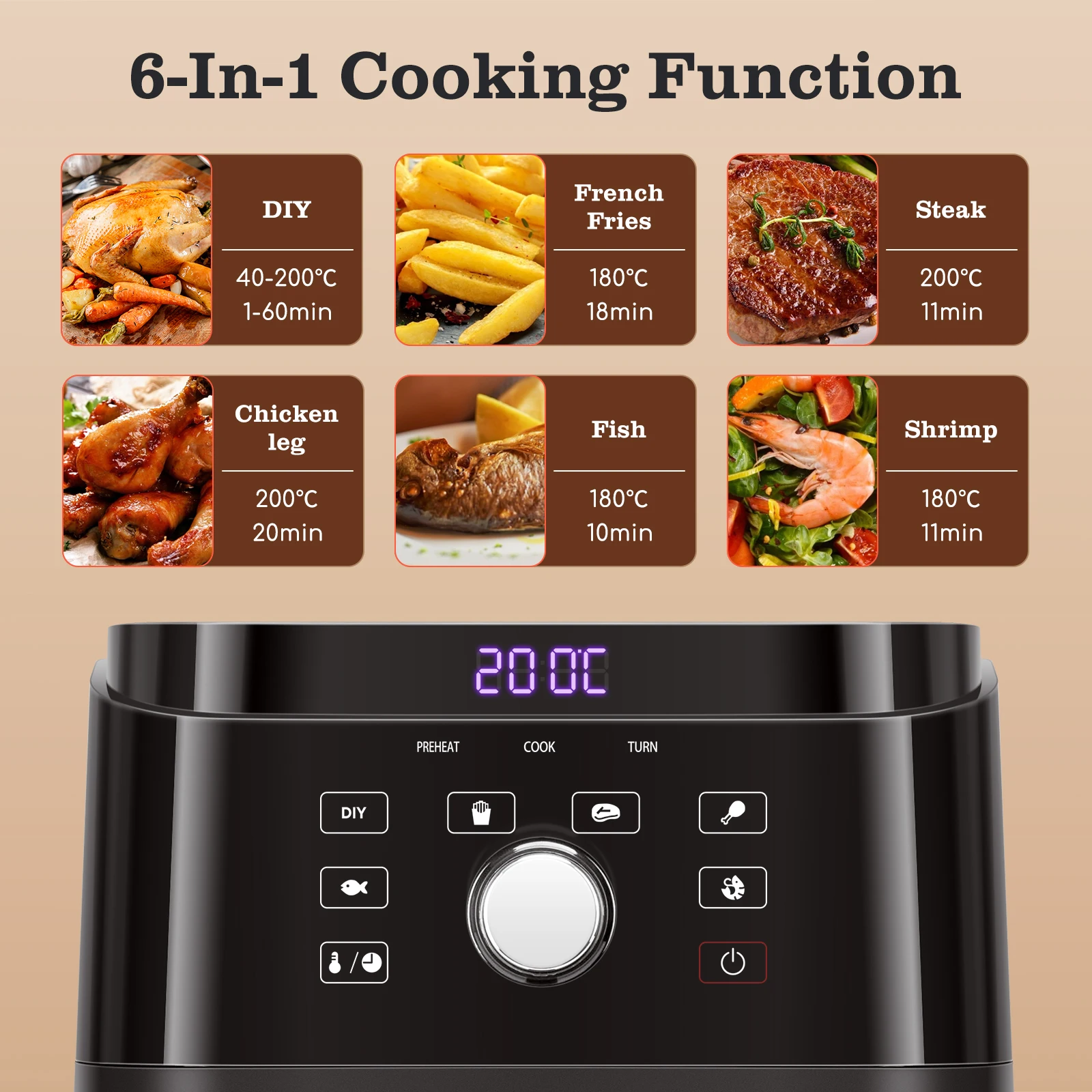 Oil Free 5.5L Cecotec cecofy Full InoxBlack 5500 Pro Air Fryer with  accessories. 1700 W