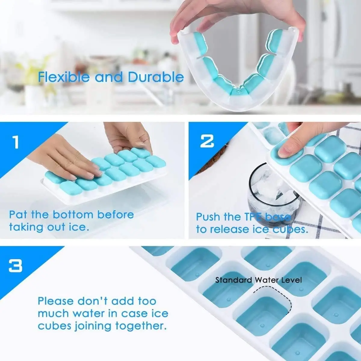 Silicone Ice Cube Tray, Jrisbo 4 Pack Easy-Release & Flexible 14