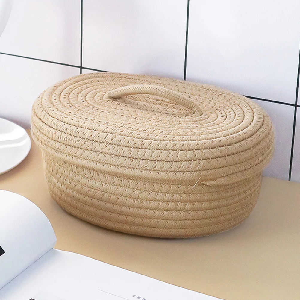

Storage Baskets Bins Nordic Simple Style Covered Rope Box Desktop Snacks Toy Cosmetics Khaki Color Woven with Lids Child